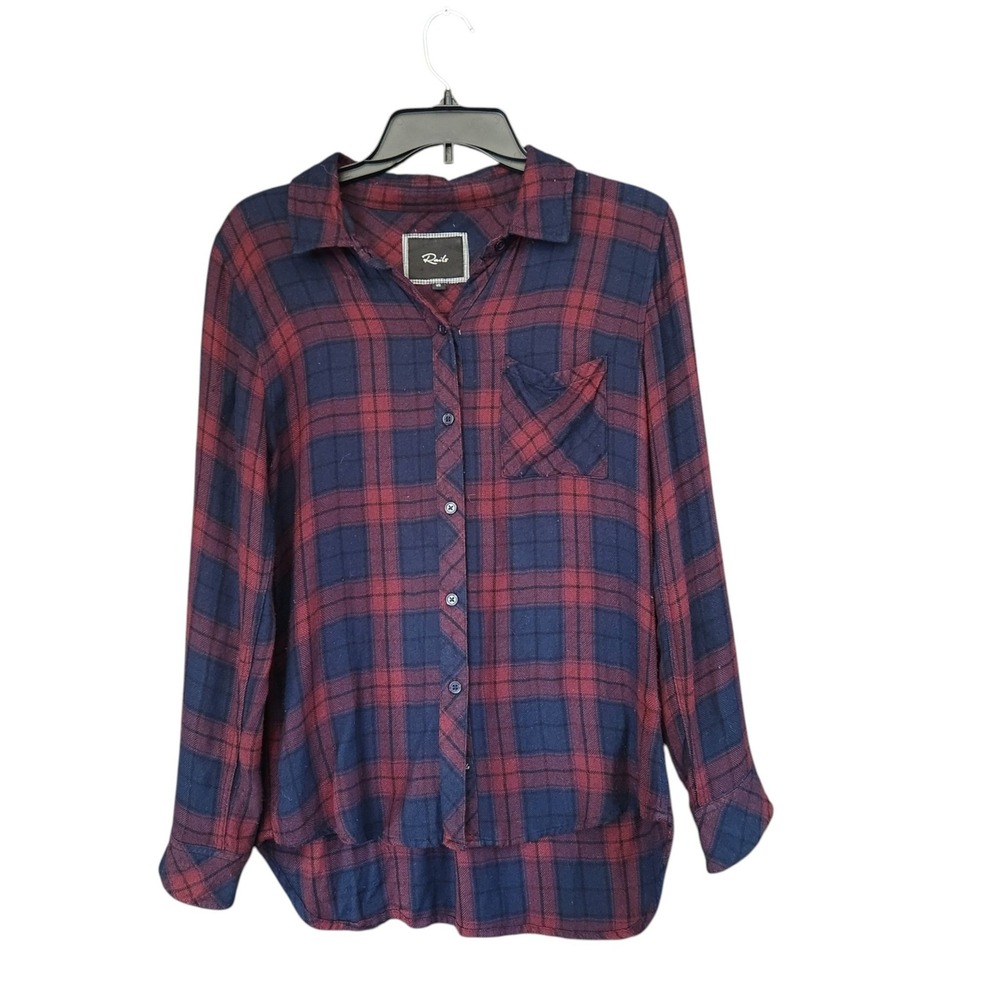 Rails Hunter Plaid Button Down Shirt Navy Blue Burgundy Flannel XS Flaw